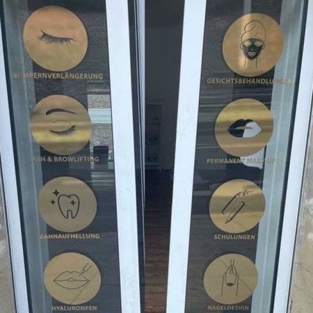 Window stickers / icons / shop window lettering / services / gold & silver