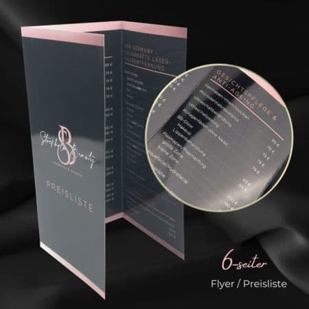 Info flyer / price list 6-page flyer / glossy / DIN long
