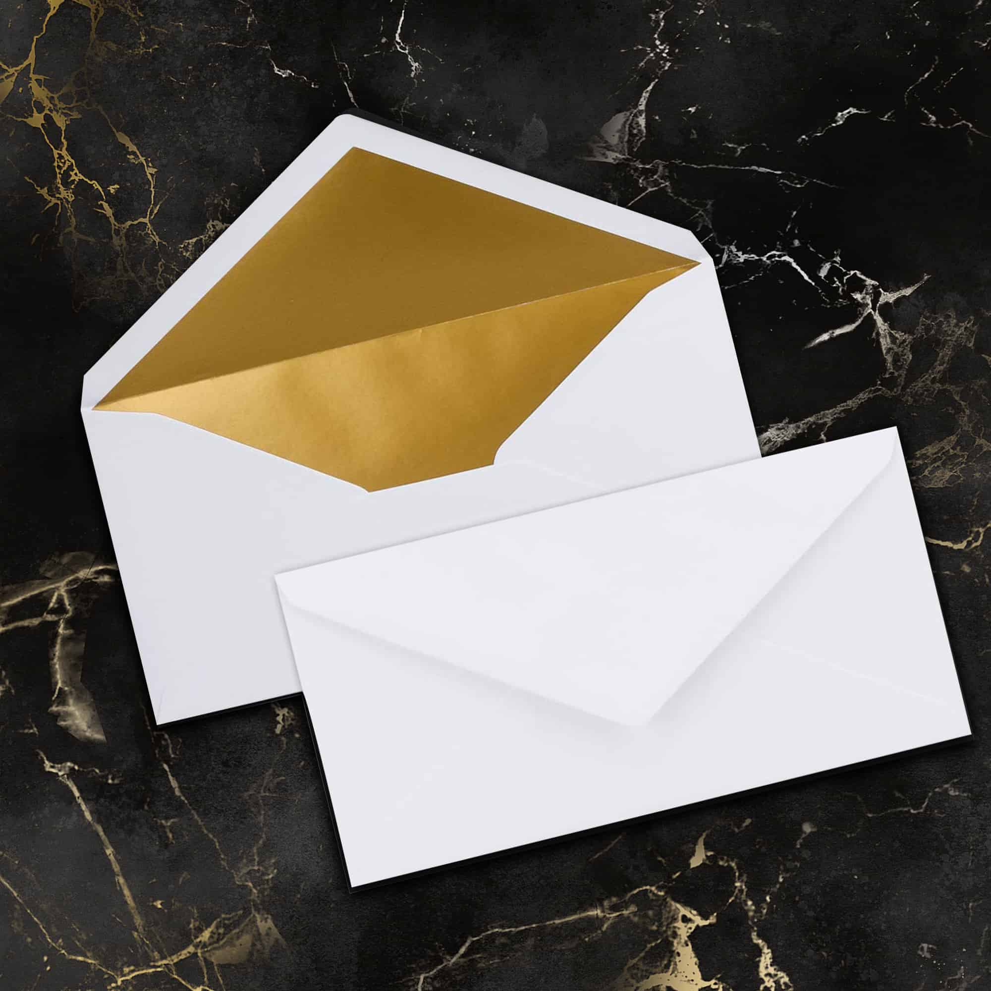 Envelopes for vouchers in black and gold or silver / black and white or silver
