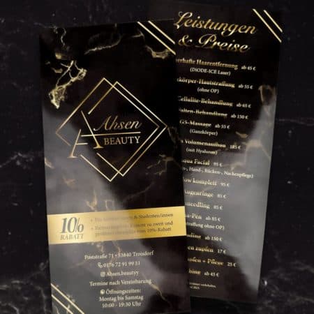 Flyer / Price list / Opening flyer with high-gloss varnish / 2-sided
