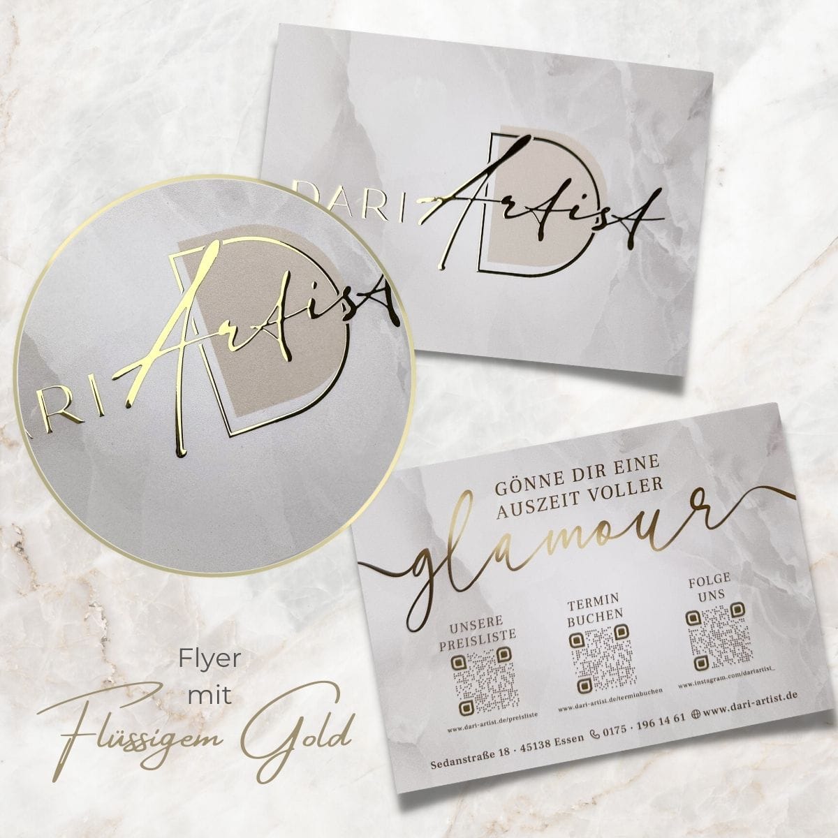 Exclusive flyer with liquid gold or liquid silver / lacquer finish