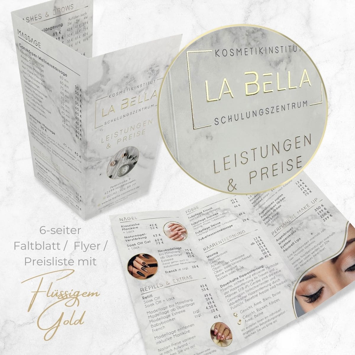 Exclusive 6-page flyer / leaflet with liquid gold or silver