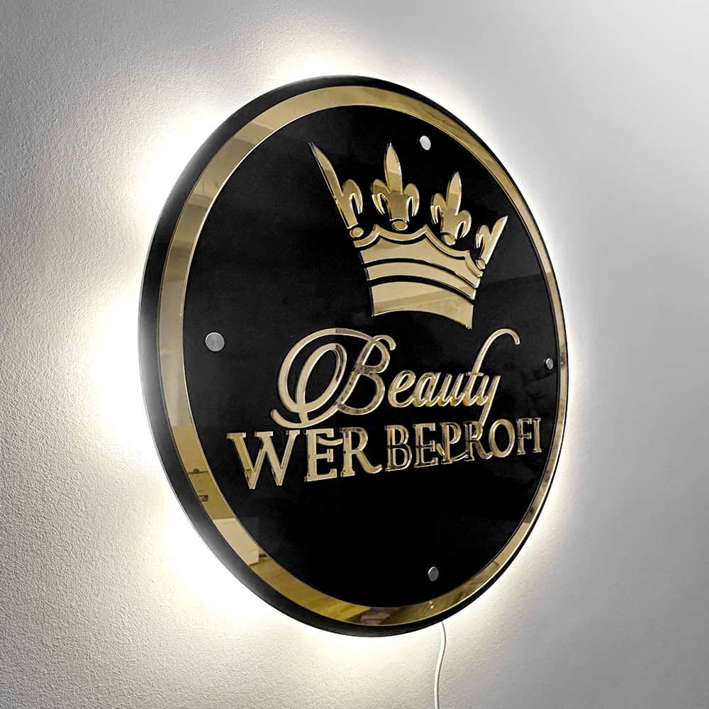 Led light illuminated wall logo - mirrored gold or silver - Image 3