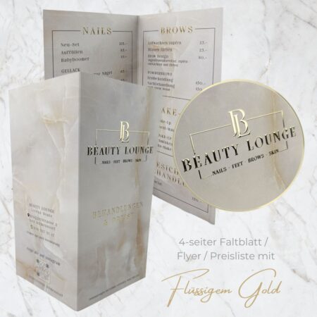 Exclusive 4-page flyer / leaflet with liquid gold or silver