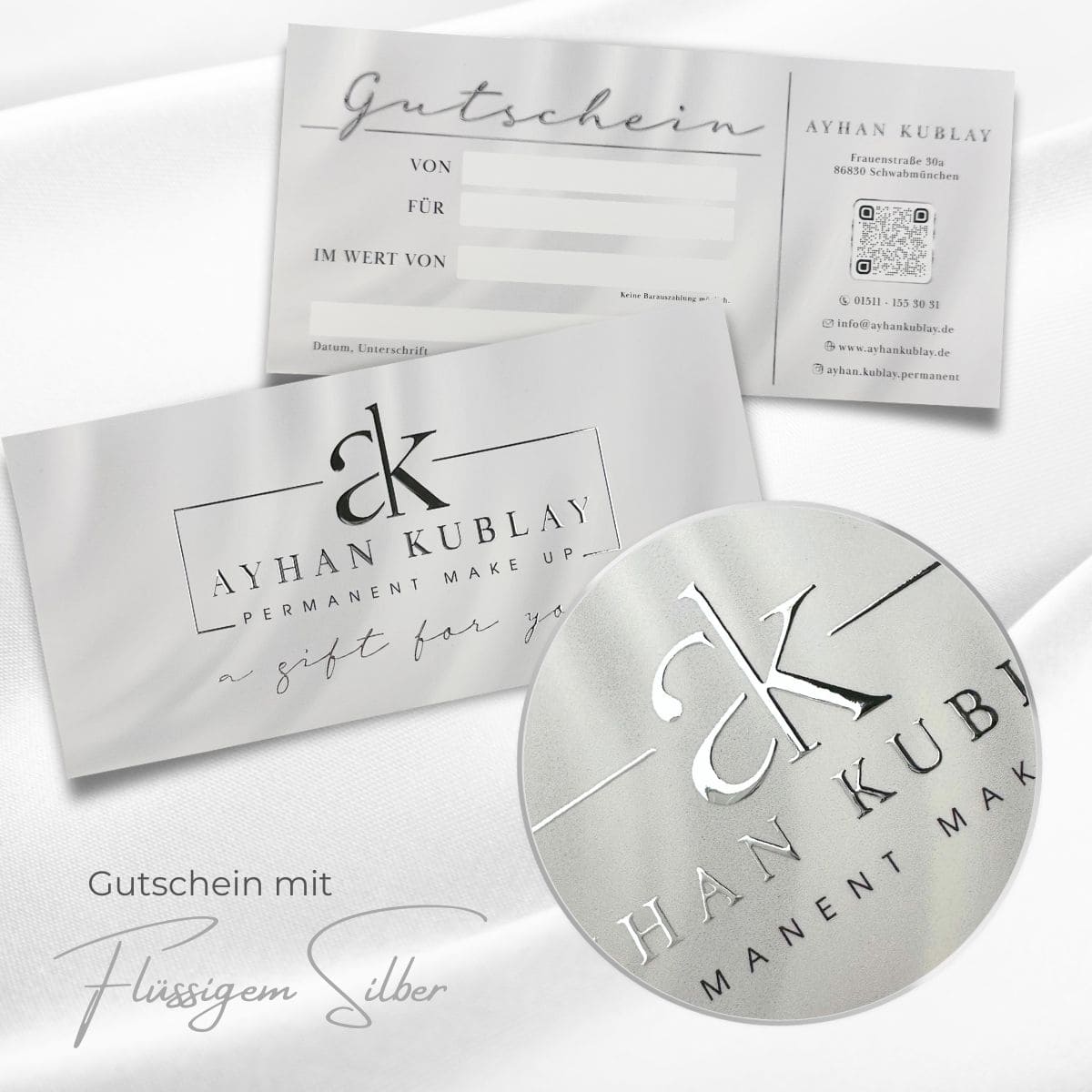 Exclusive voucher / gift voucher enhanced with liquid gold or liquid silver