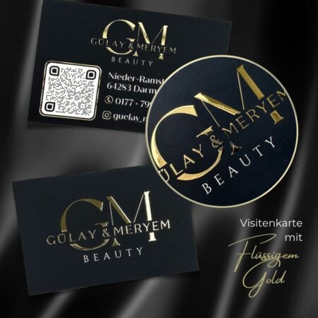 Exclusive business card with liquid gold or silver finish and soft-touch surface